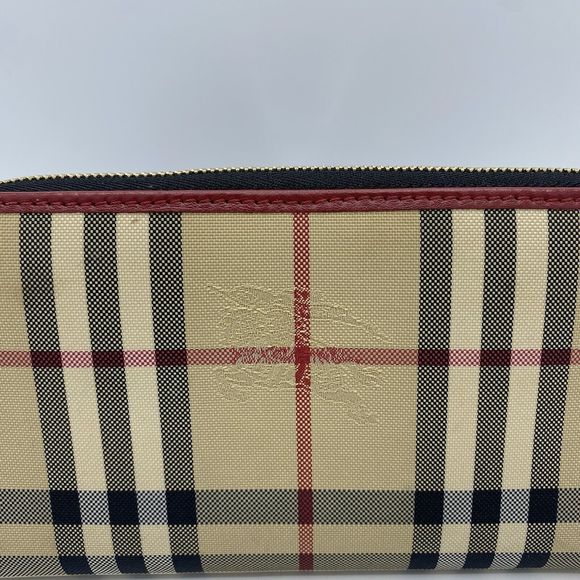 Burberry Elmore Wallet Clutch Purse Zip Around Haymarket House Check Nova Red - Picture 5 of 16